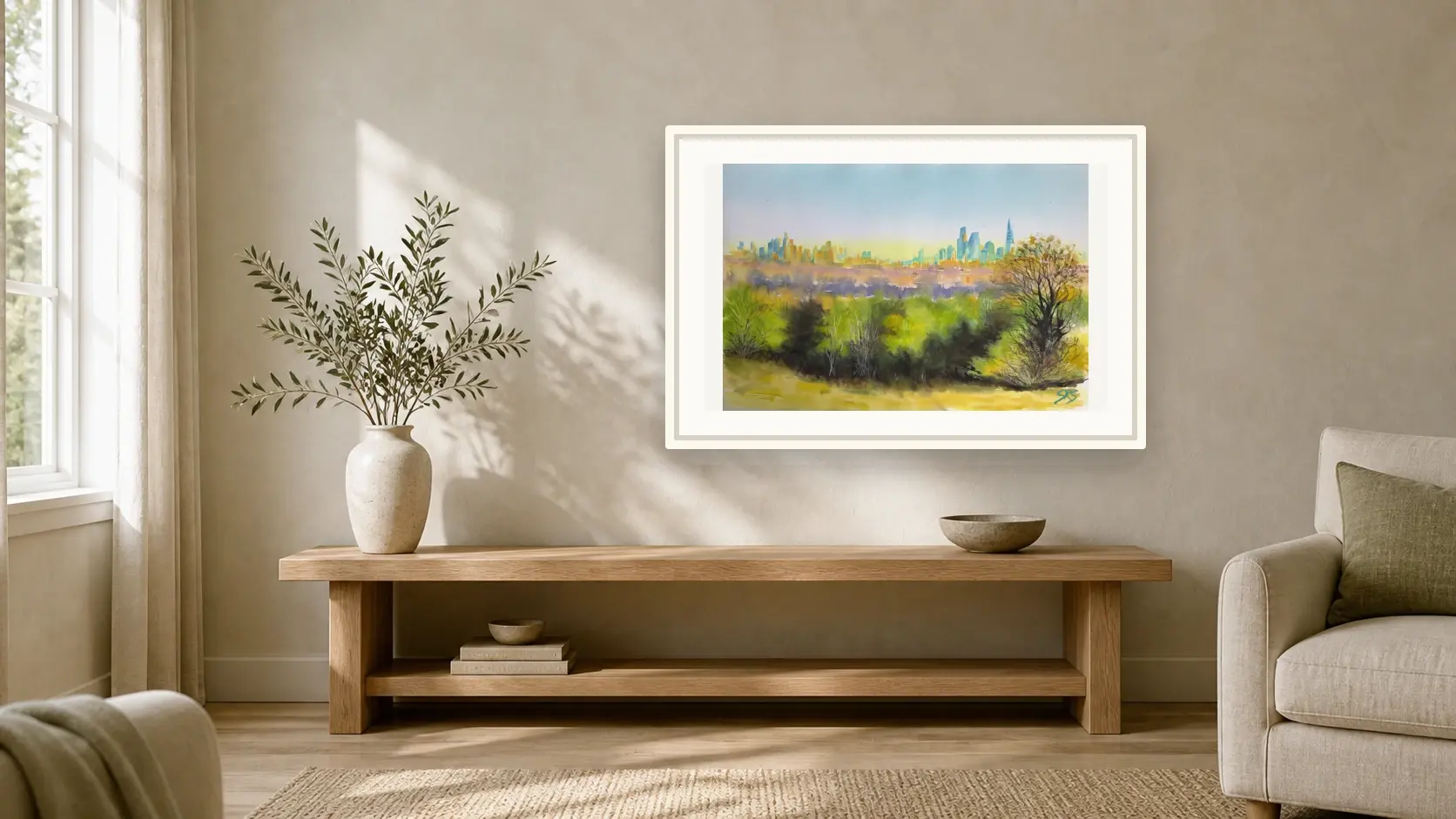 Sanctuary and the City shown framed in a calm room setting.